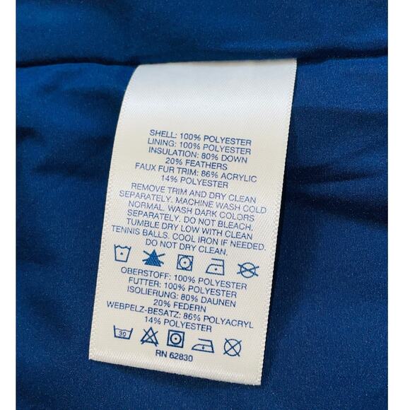 Lands' End Long Down Puffer Coat - Size S (6-8) - Vibrant Blue w/ Faux Fur Hood - Picture 11 of 12